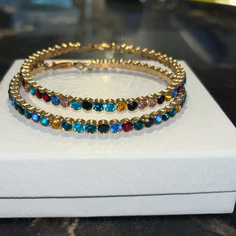 2 Colorful gemstone goldtone bangle bracelets NWOT